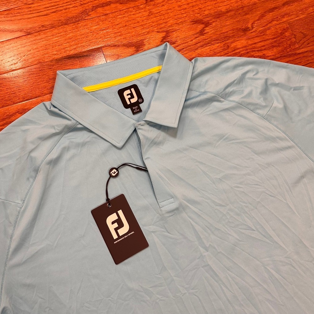 New FootJoy HYPR Golf Polo Shirt Mens 2XL Blue Performance Solid No Logos
